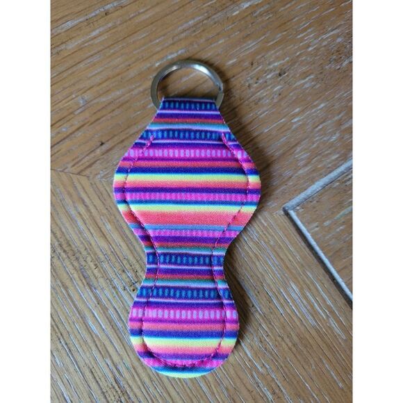 NEW Striped Multi-color Neoprene Chapstick Holder Key Chain and chapstick - Picture 2 of 3